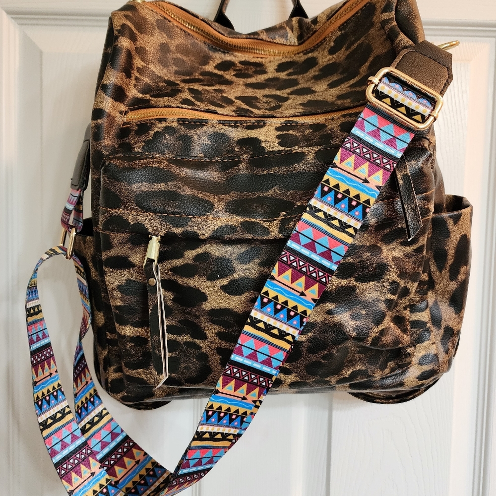 NWOT Leopard Animal Print Faux Leather Backpack